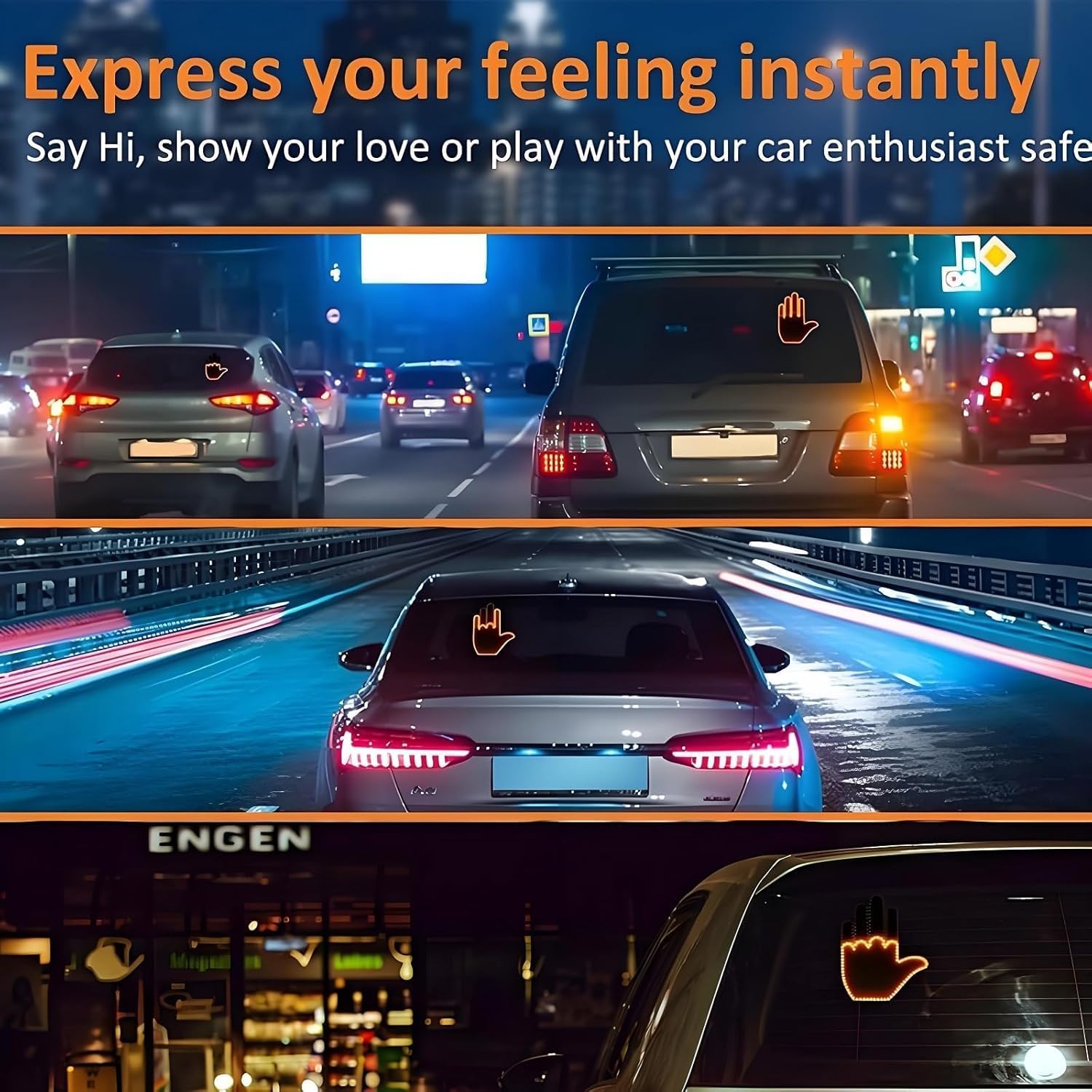 Main Lumineuse LED avec Doigt Gestuel Télécommandé pour Voiture