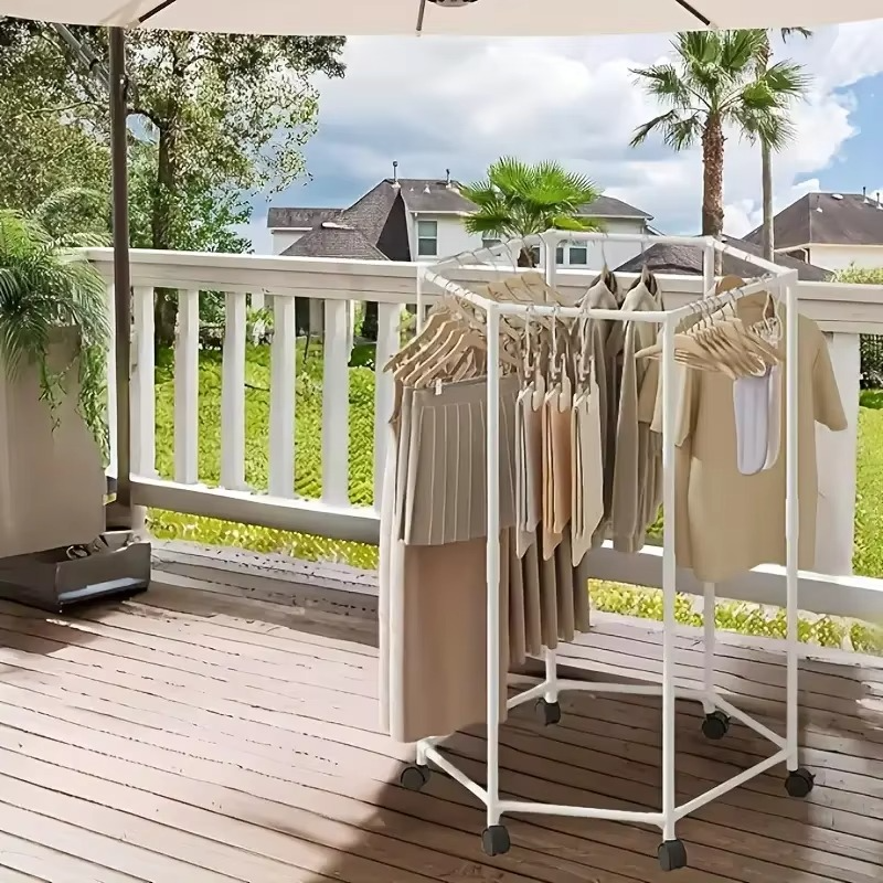 Séchoir & Rangement Hexagonal Rotatif 360° pour Vêtements