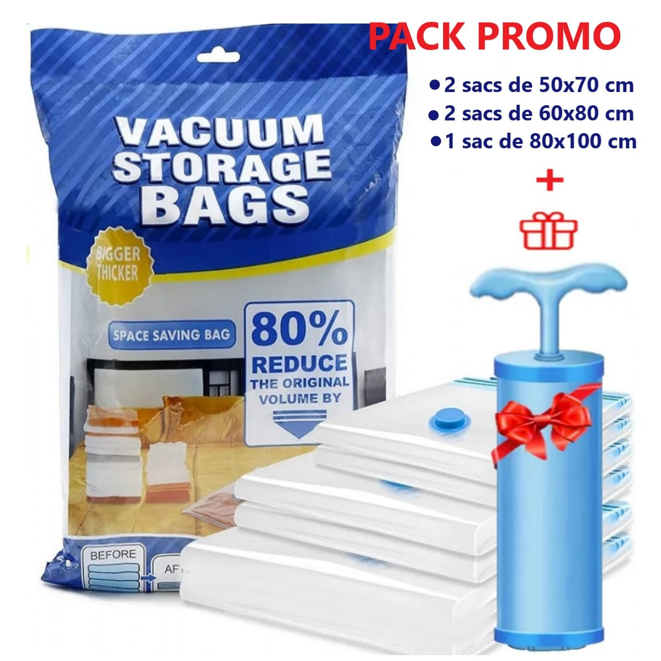 5 Sacs de Rangement Sous Vide + Pompe