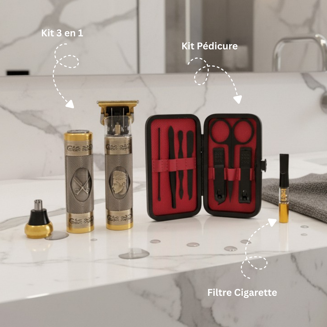 Pack Hygiène & Soin Masculin 4 en 1 | 2 Tondeuses, Kit Pédicure & Filtre à Cigarette