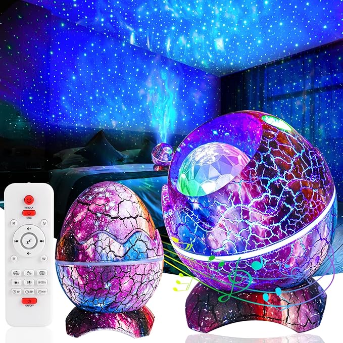 Projecteur Galaxy en Forme d’Œuf de Dinosaure avec Haut-Parleur Bluetooth et Bruit Blanc