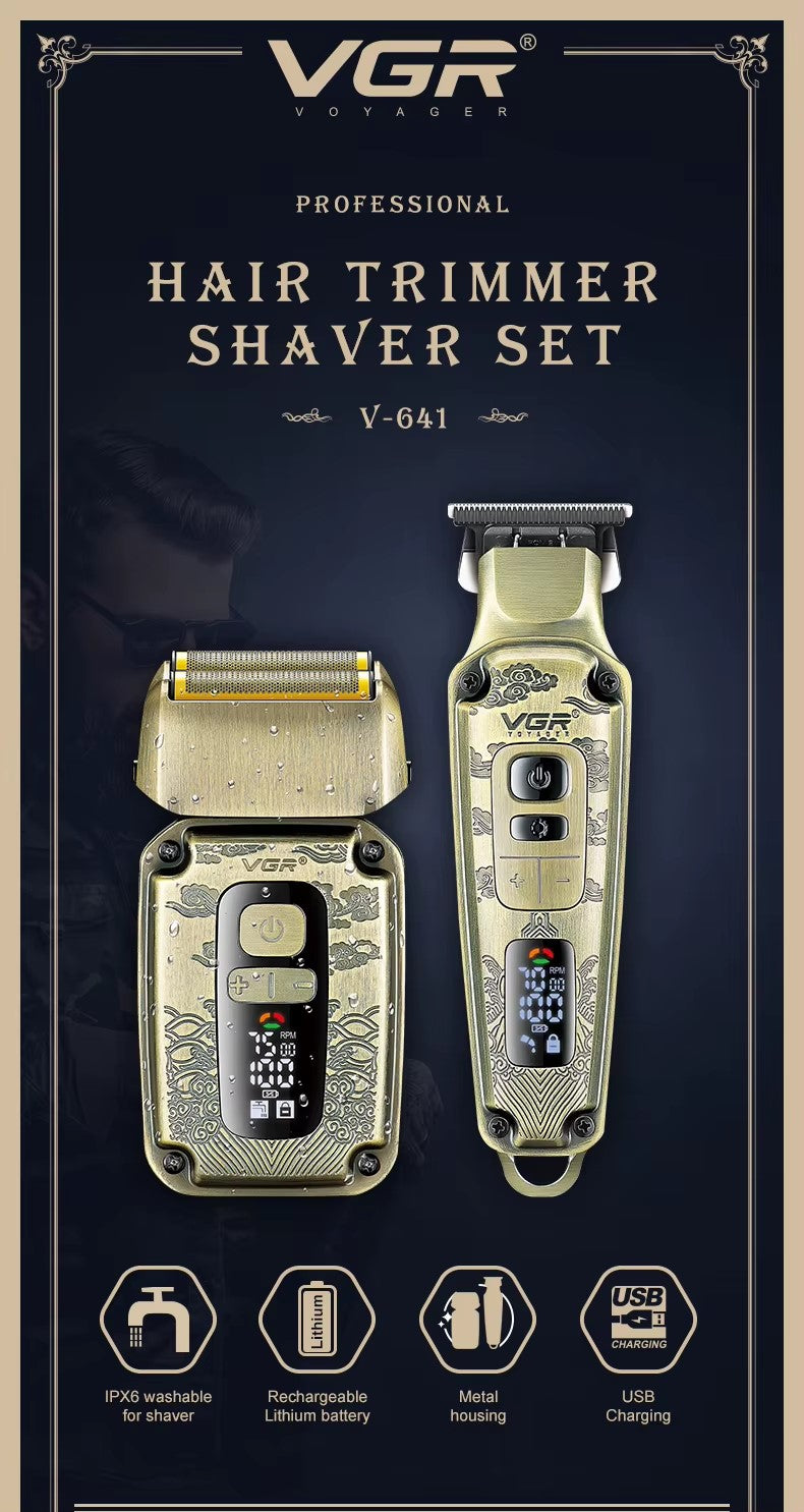 Pack 2-en-1 VGR V-641 – Tondeuse à Cheveux & Rasoir Électrique Professionnels