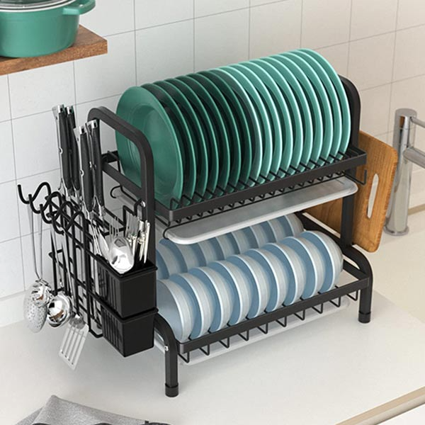 Sèche-Vaisselle de Luxe Noir à Deux Niveaux.