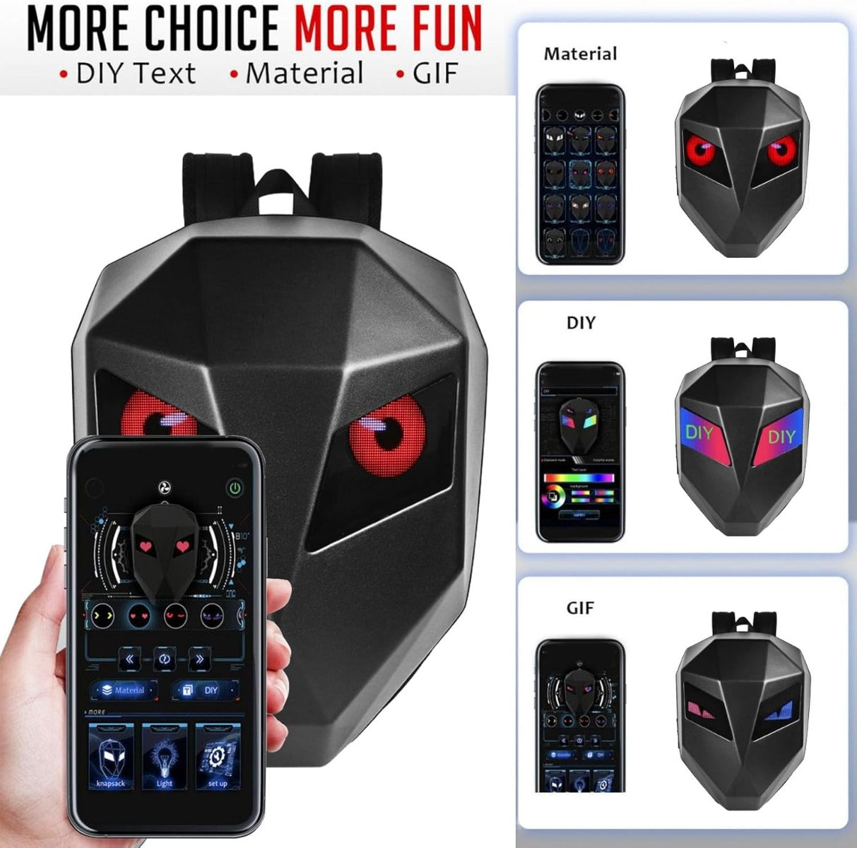 Sac à Dos Moto LED 18" – Écran Personnalisable Bluetooth, Étanche et Résistant